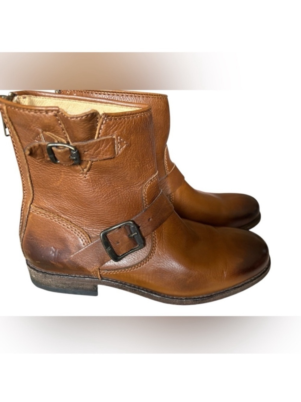 Frye Veronica women's short leather boots size 8 brown/cognac colour